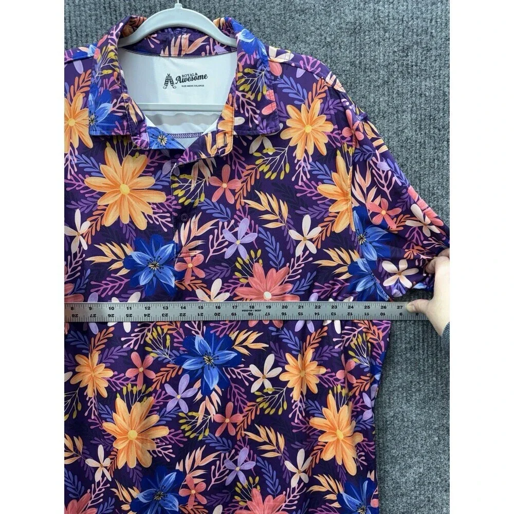 Royal and Awesome Golf Polo Shirt Sz 2XL Purple Floral Performance Wrinkle Free - Picture 8 of 9